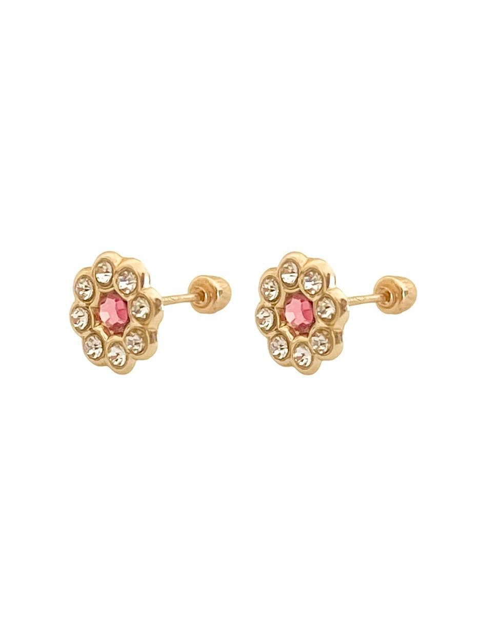 Broqueles de flor de oro con acabado brillante zirconia 2