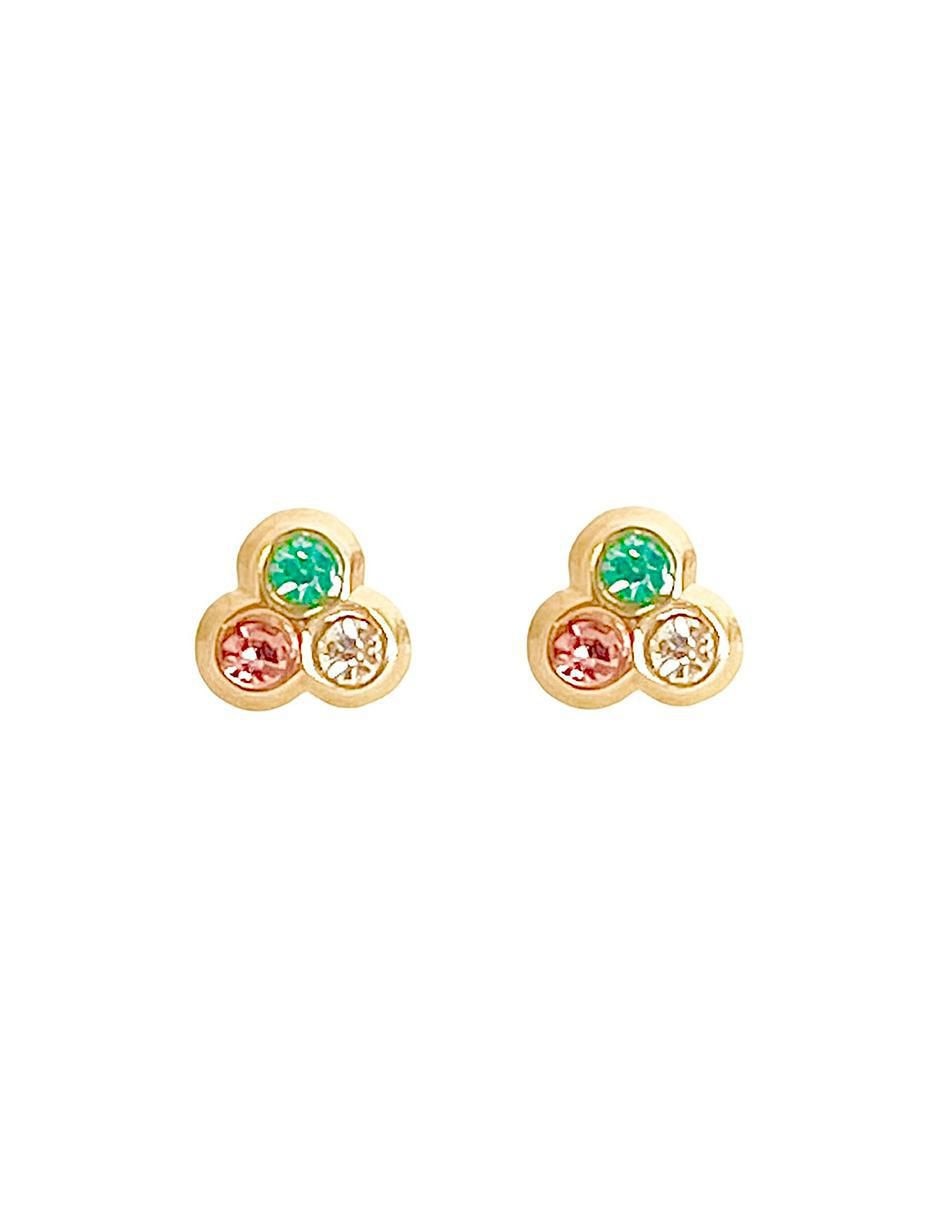 Broqueles redondos de oro con acabado brillante zirconia 1
