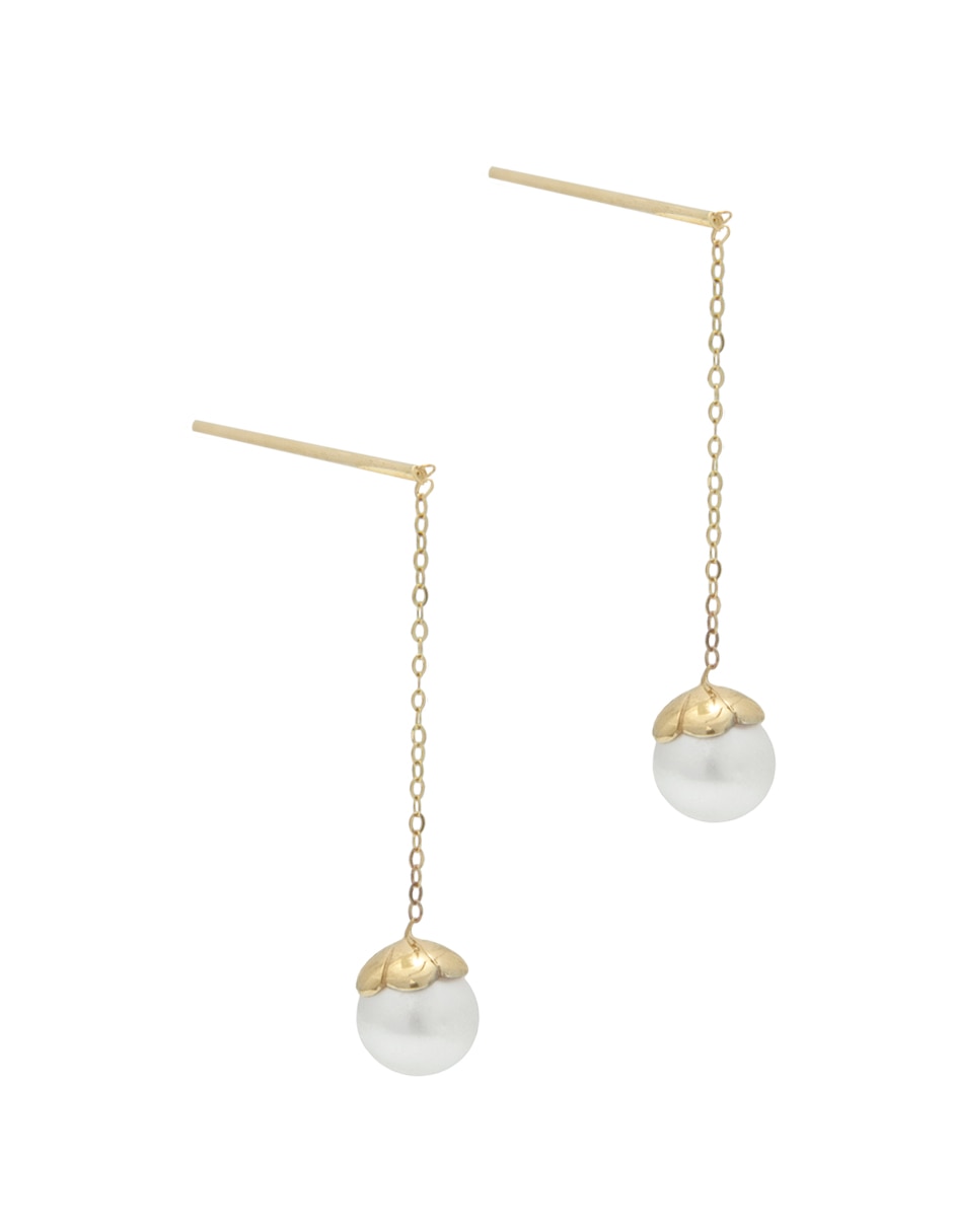 Aretes redondos de oro amarillo con acabado brillante perla 1