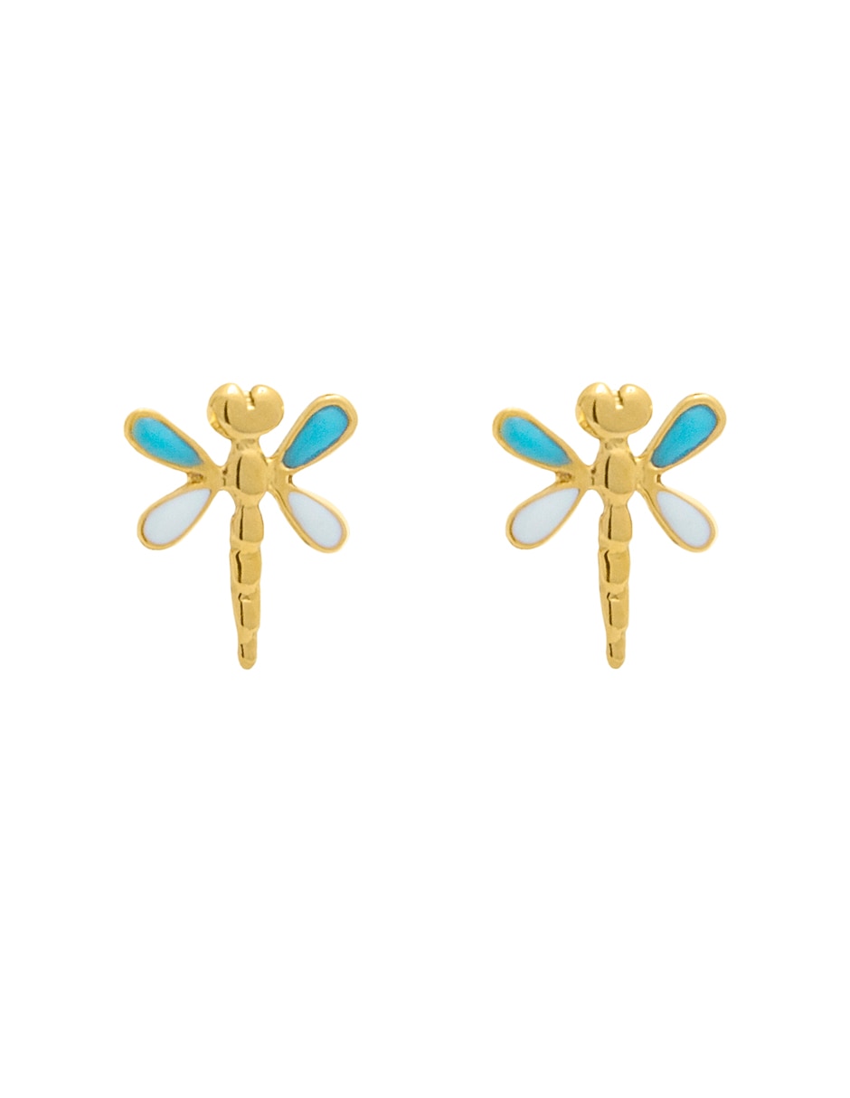 Broqueles de libélula México de oro amarillo con acabado esmaltado
