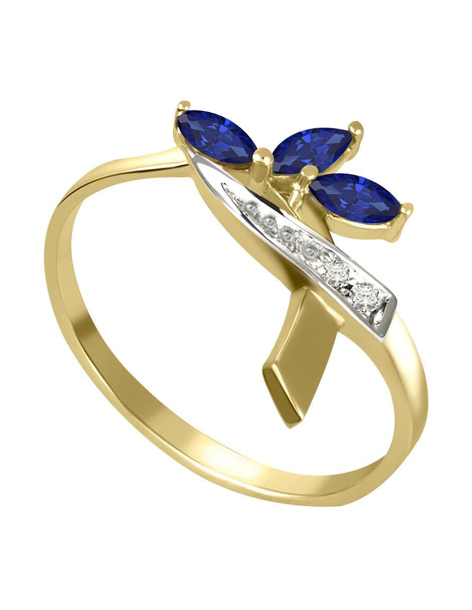Anillo Praga 14 k de oro amarillo zafiro y diamante brillante 3