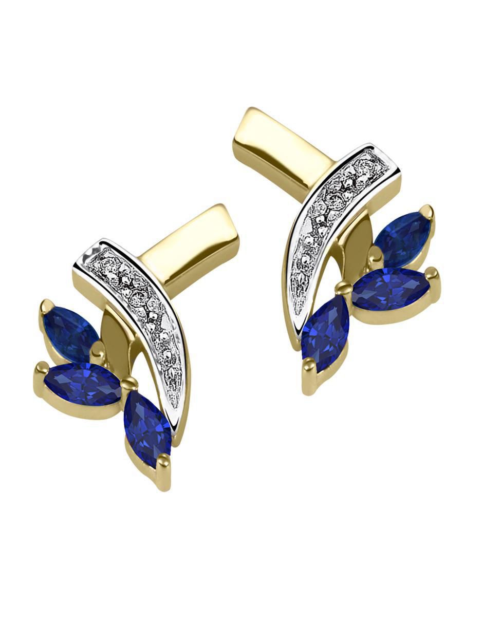 Aretes Praga de oro amarillo con acabado brillante zafiro y diamante