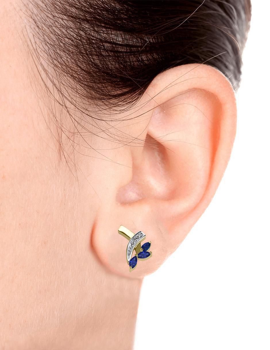 Aretes Praga de oro amarillo con acabado brillante zafiro y diamante 3