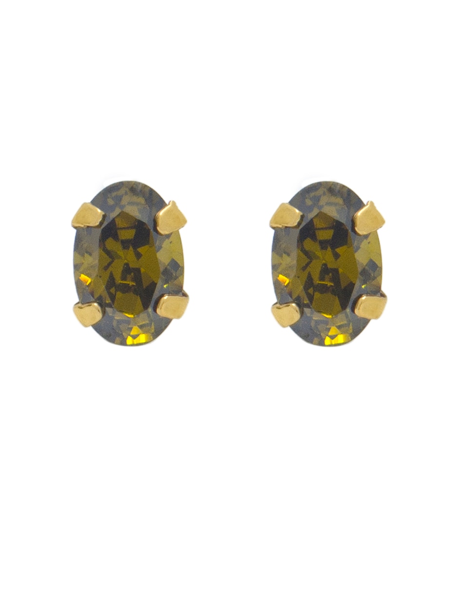 Broqueles ovalados de oro amarillo con acabado brillante zirconia