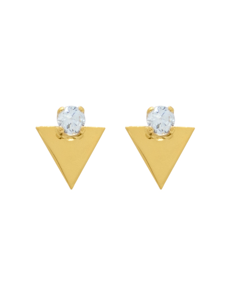 Broqueles triangulares de oro amarillo con acabado brillante zirconia