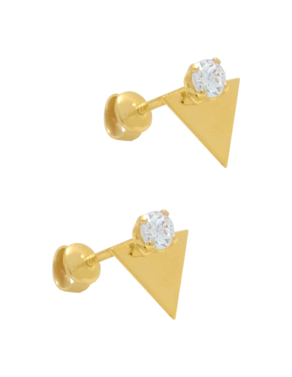 Broqueles triangulares de oro amarillo con acabado brillante zirconia 1