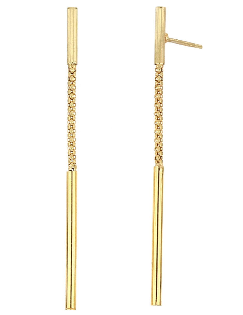 Aretes largos Popcorn de oro 14 k con acabado pulido