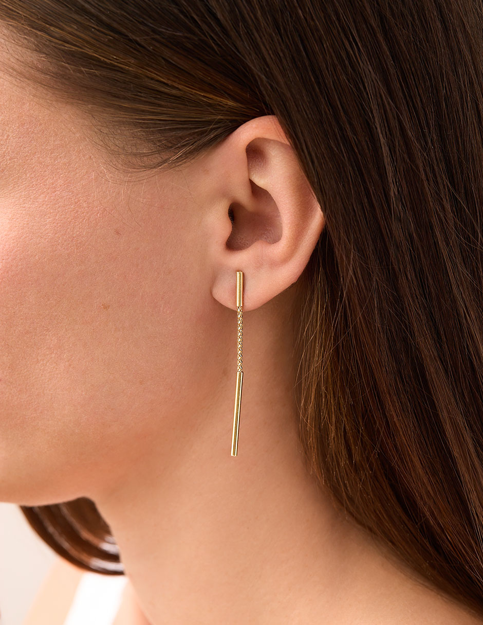 Aretes largos Popcorn de oro 14 k con acabado pulido 2