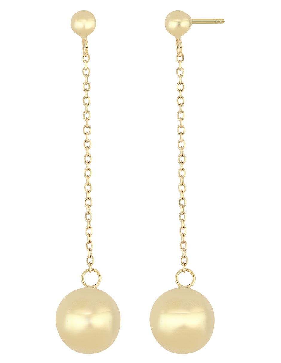 Aretes largos de esfera de oro 14 K con acabado pulido