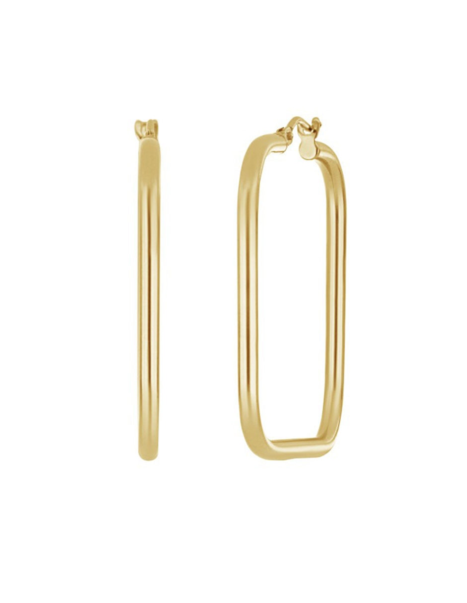 Aretes largos cuadrados de oro 14 K con acabado brillante