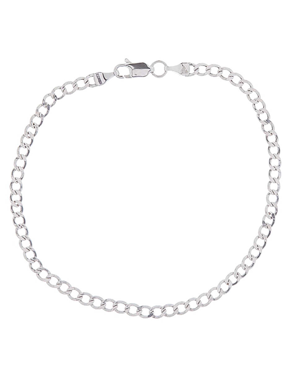 Pulsera de oro blanco 14 K Cubana con acabado pulido