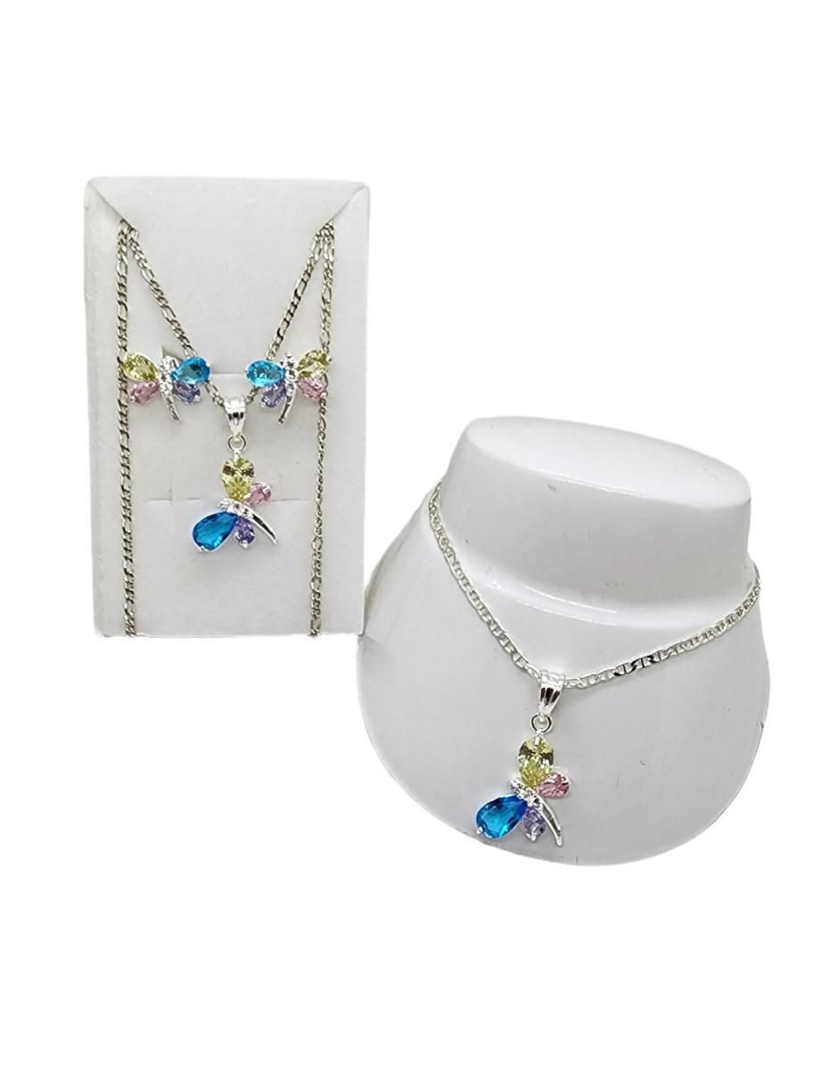 Aretes, collar y pulsera Libélula de plata P925 zirconia 2