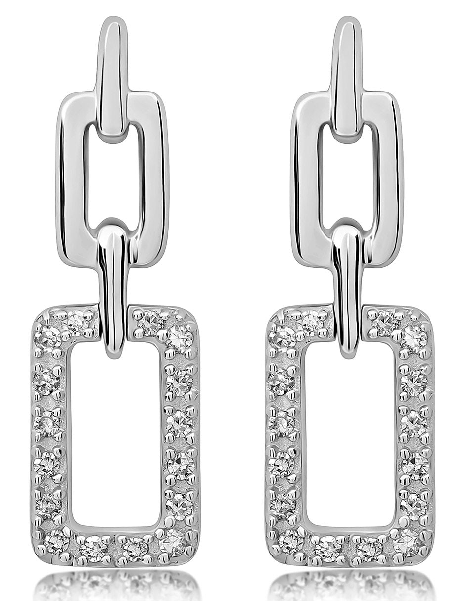 Aretes rectangulares de oro con acabado brillante diamante