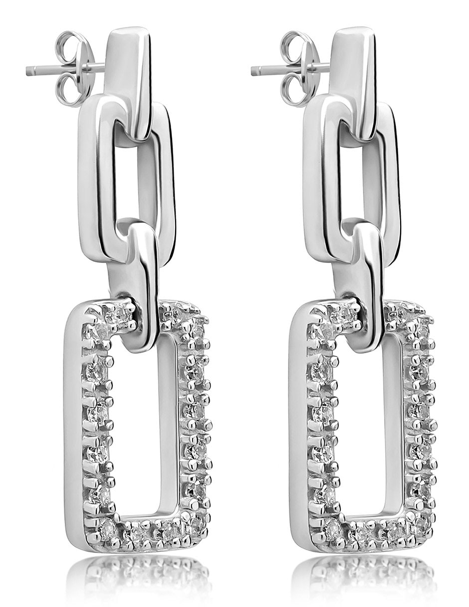 Aretes rectangulares de oro con acabado brillante diamante 2