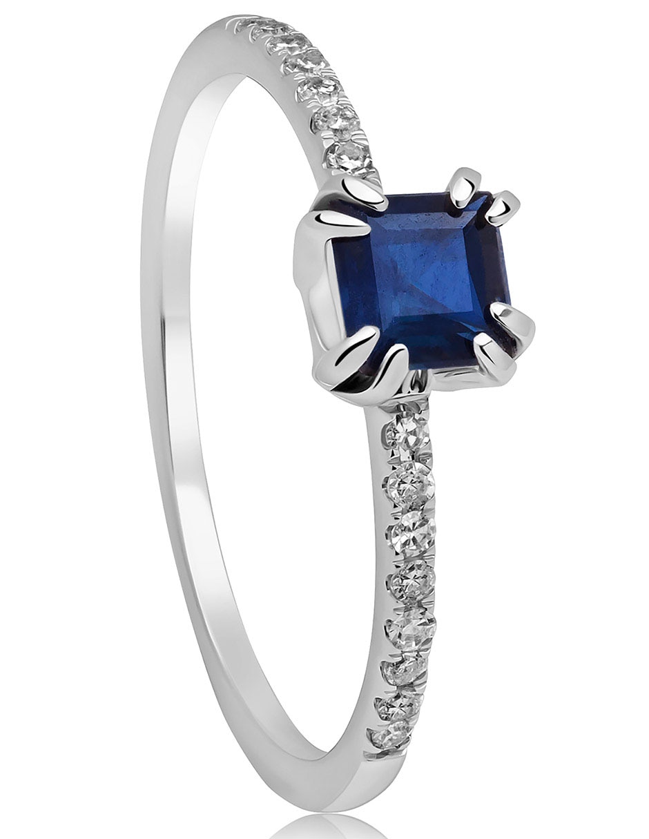 Anillo cuadrado 14 k de oro zafiro y diamante pavé 2
