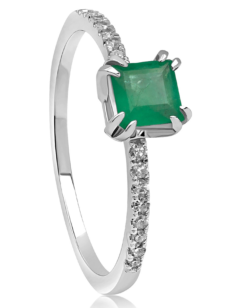 Anillo cuadrado 14 k de oro esmeralda y diamante pavé 2