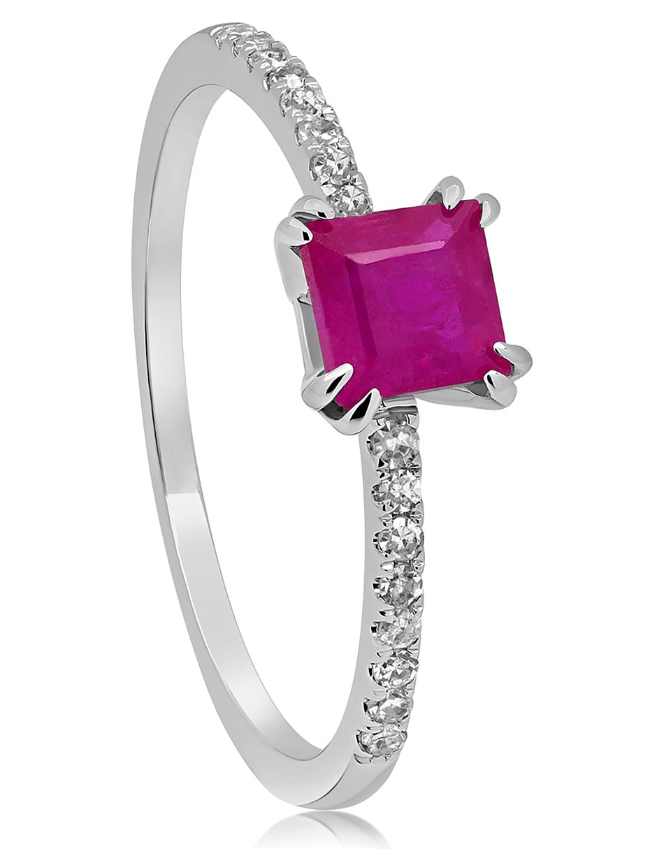 Anillo cuadrado 14 k de oro rubí y diamante pavé 2