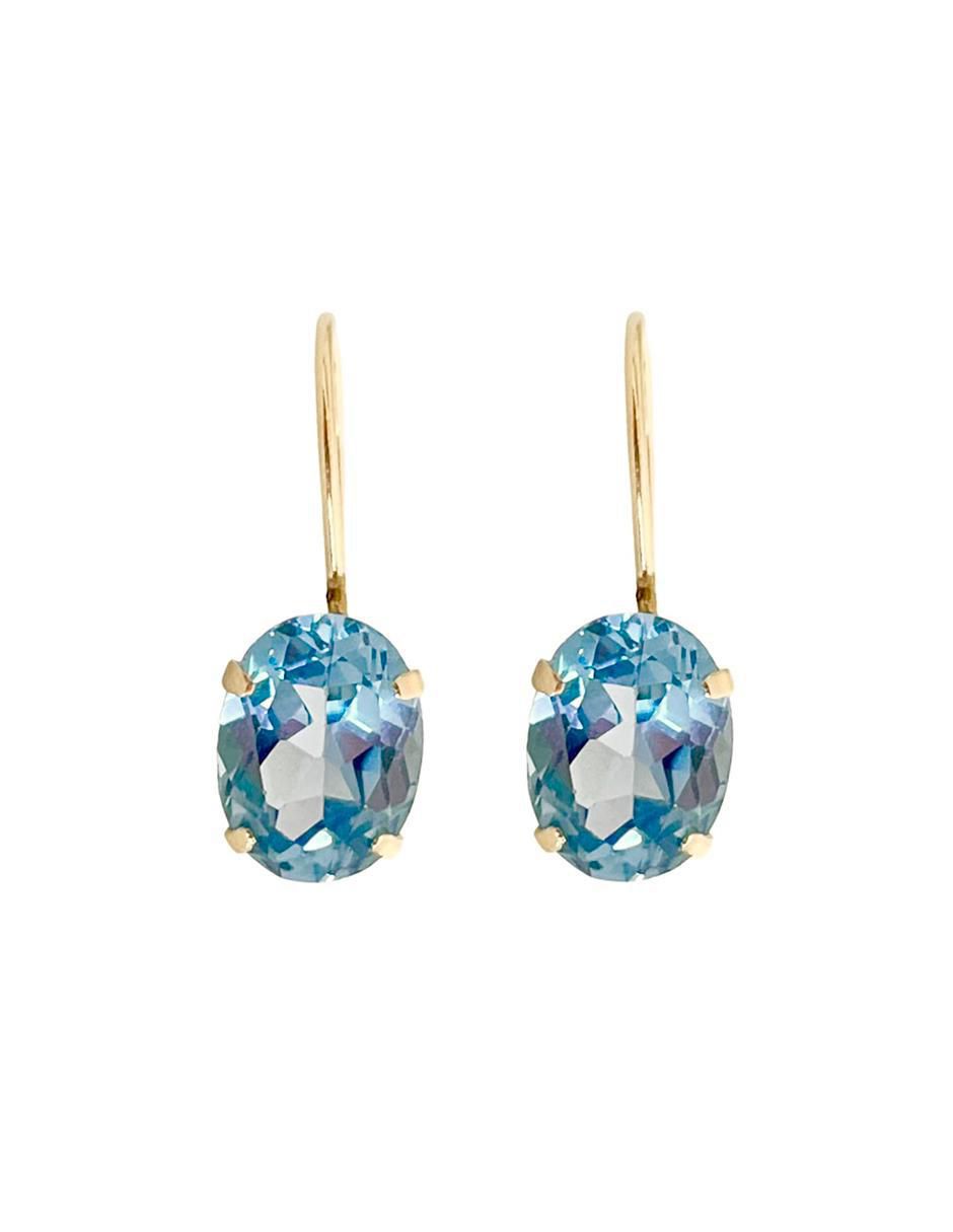Aretes ovalados de oro con acabado brillante aguamarina Aretes ovalados de oro con acabado brillante aguamarina