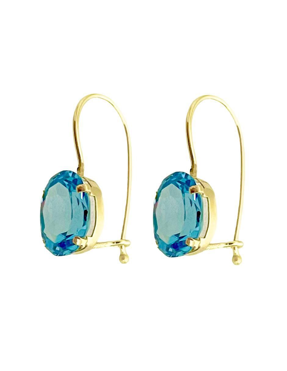 Aretes ovalados de oro con acabado brillante aguamarina 2