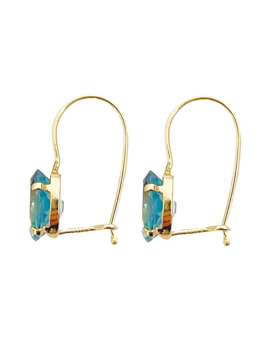 Aretes ovalados de oro con acabado brillante aguamarina 3
