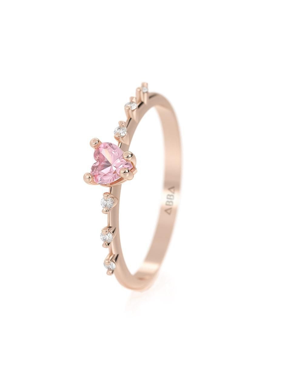 Anillo de corazón 14 k de oro zirconia brillante 2