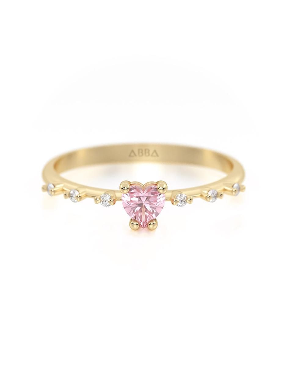 Anillo de corazón 14 k de oro zirconia brillante