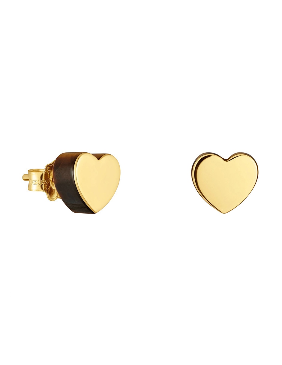 Aretes de corazón 1950 de oro amarillo con acabado brillante ojo de tigre Aretes de corazón 1950 de oro amarillo con acabado brillante ojo de tigre