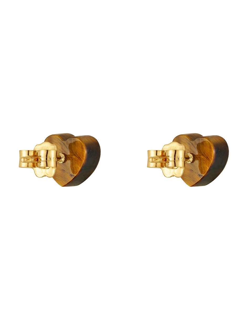 Aretes de corazón 1950 de oro amarillo con acabado brillante ojo de tigre 3