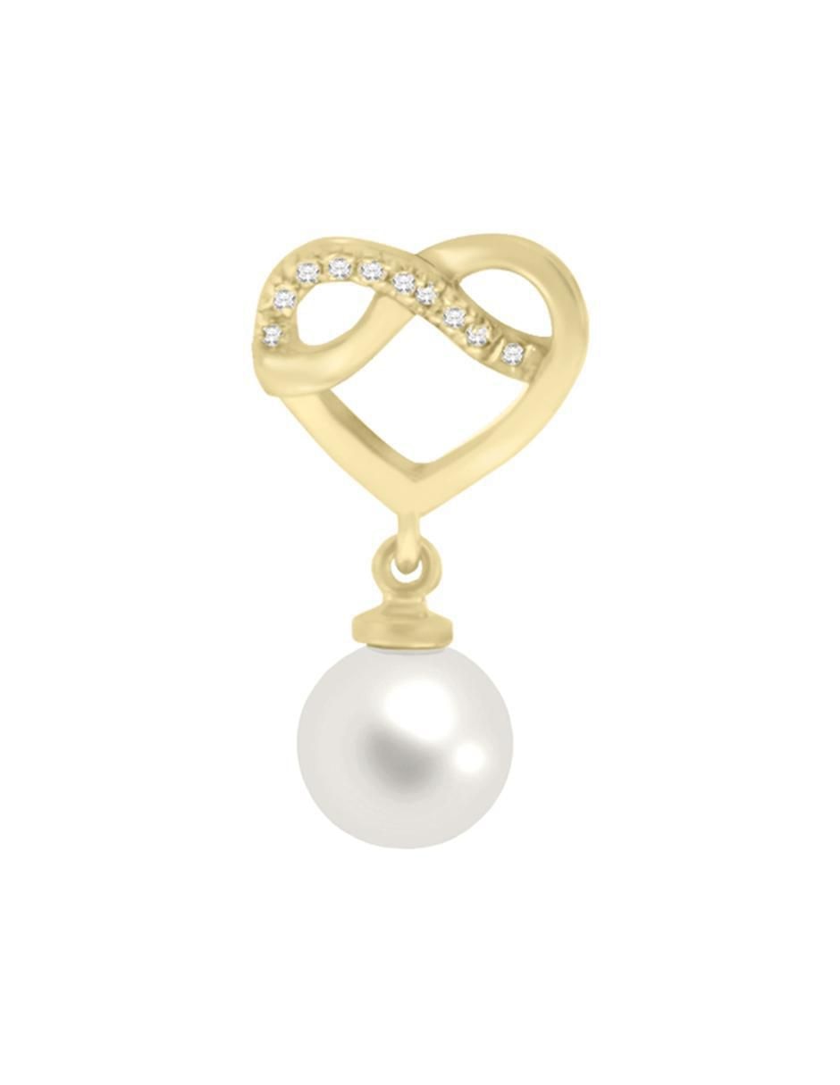 Aretes de corazón Nixe de oro amarillo con acabado brillante perla y diamante 2