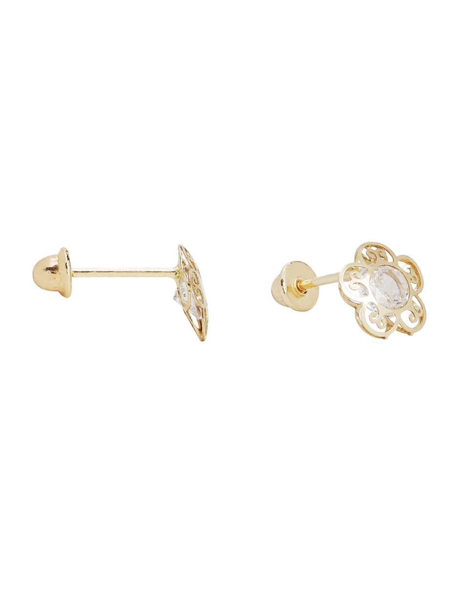 Broqueles de flor de oro zirconia 3