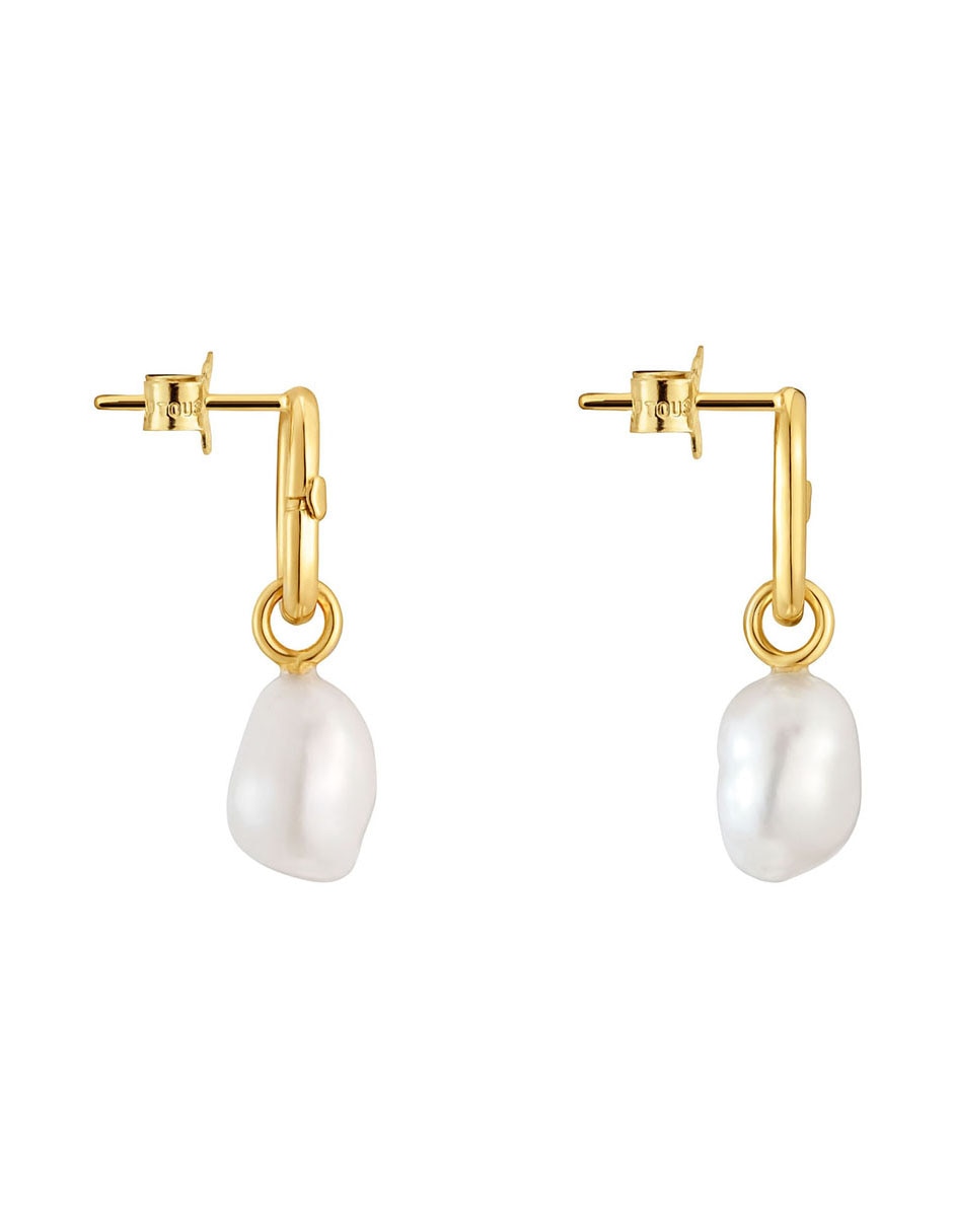Aretes circulares Hold Oval de oro amarillo con acabado brillante perla 2