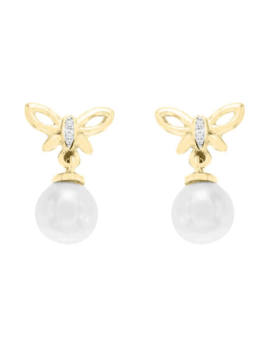 Aretes de mariposa Elen de oro con acabado brillante perla y diamante