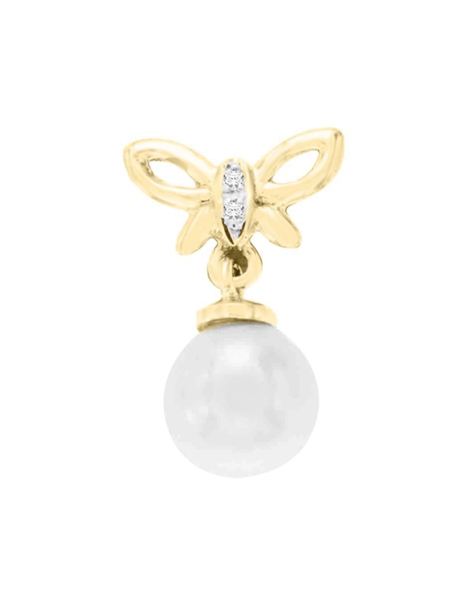 Aretes de mariposa Elen de oro con acabado brillante perla y diamante 2