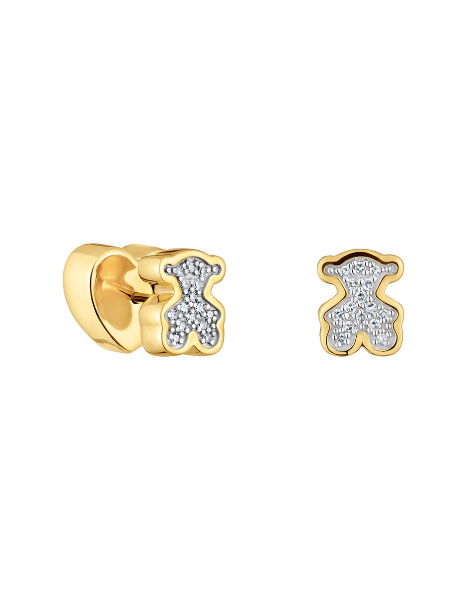 Broqueles de oso 1950 de plata P 925 con acabado baño de oro diamante Broqueles de oso 1950 de plata P 925 con acabado baño de oro diamante