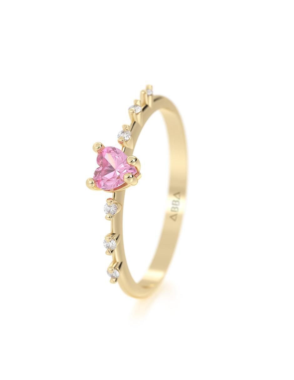 Anillo con gema "de (si aplica)" corazón abba joyas sin familia sin temática 14 k "de" oro zirconia
