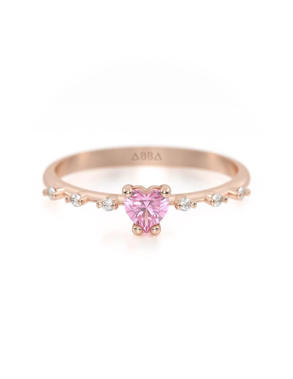 Anillo con gema de corazón 14 k de oro zirconia brillante
