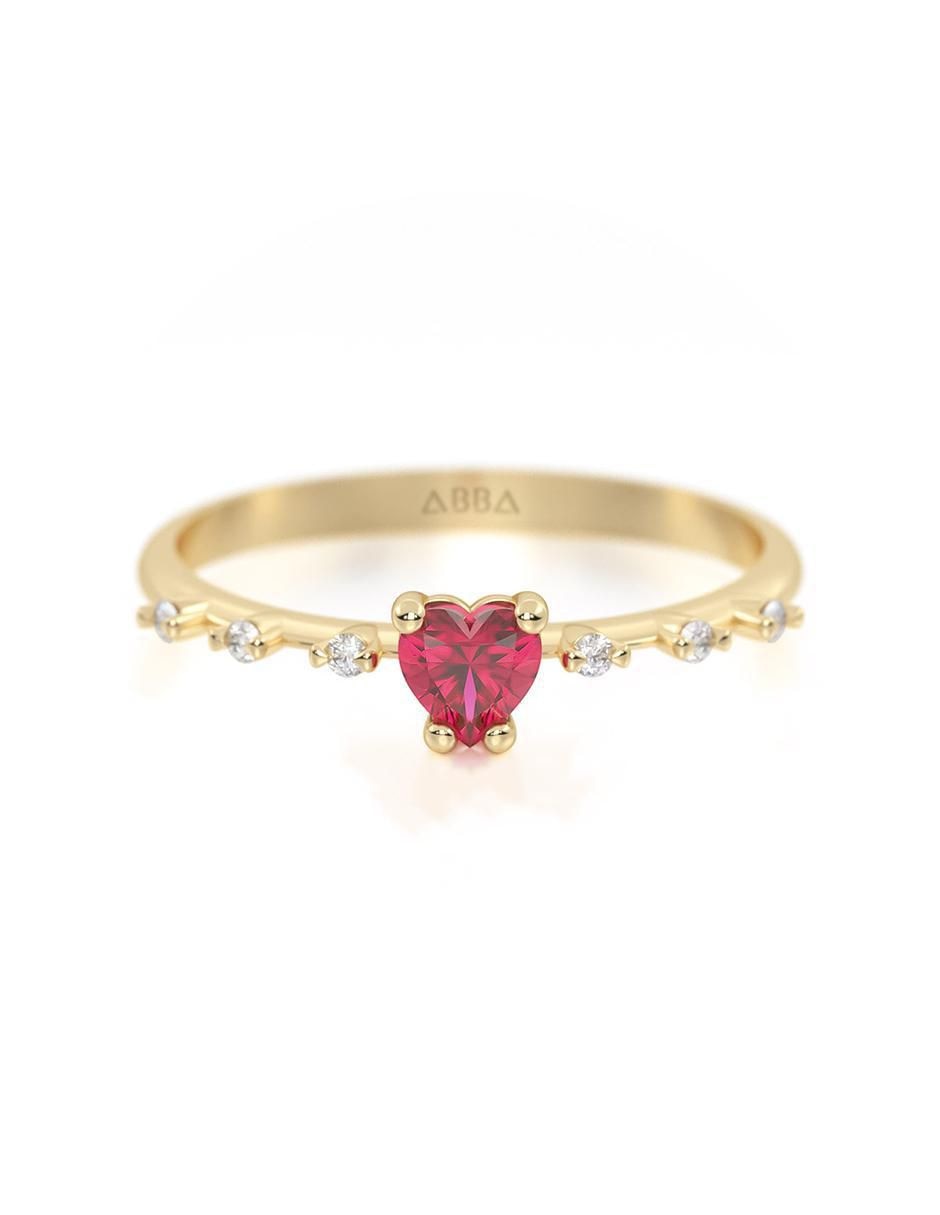 Anillo con gema de corazón 10 k de oro zirconia brillante