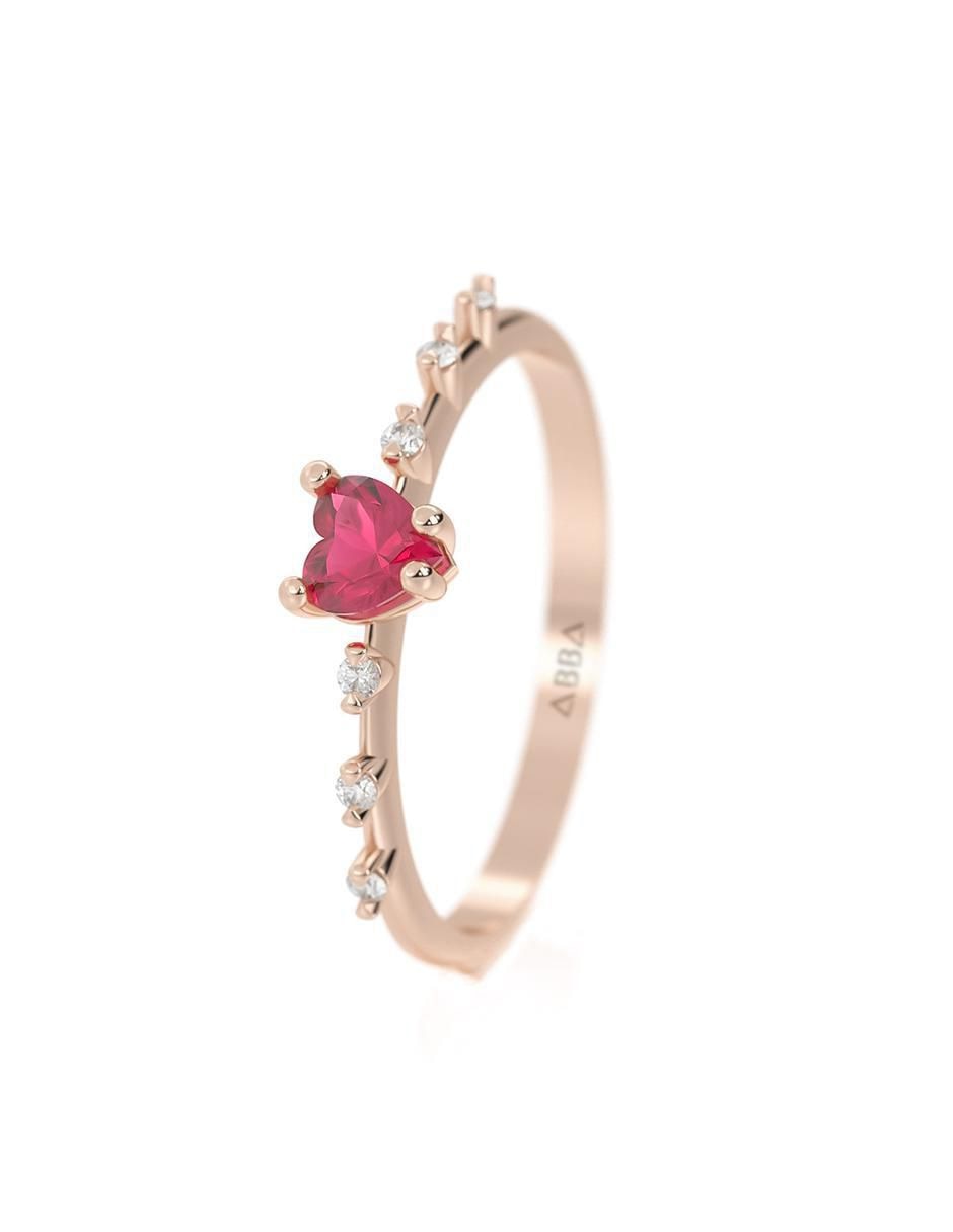 Anillo con gema de corazón 14 k de oro zirconia brillante 2