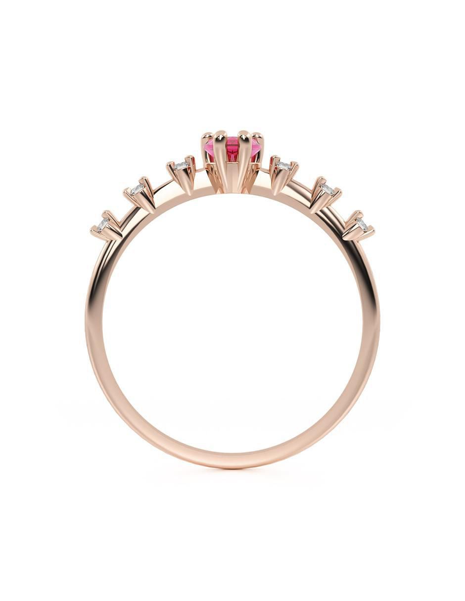 Anillo con gema de corazón 14 k de oro zirconia brillante 3