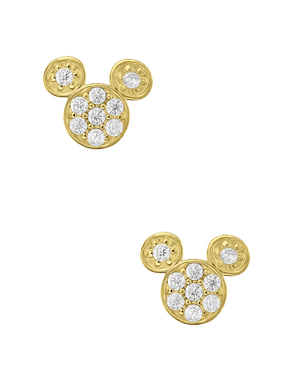 Broqueles Disney de oro amarillo 14 K con acabado pavé zirconia