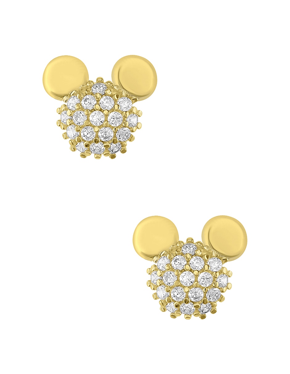 Broqueles Disney de oro amarillo 14 K con acabado pavé zirconia