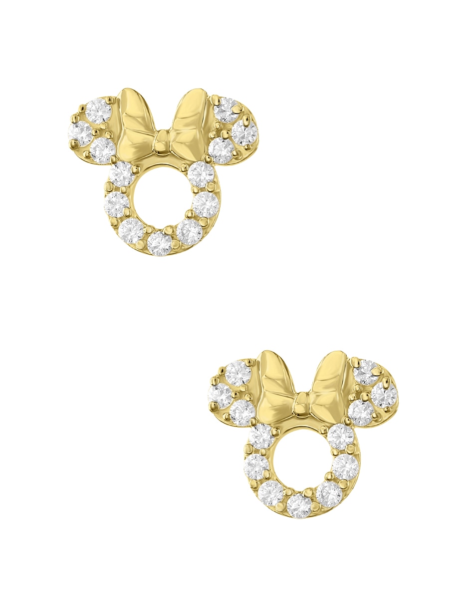 Broqueles Disney de oro amarillo 14 K con acabado pavé zirconia