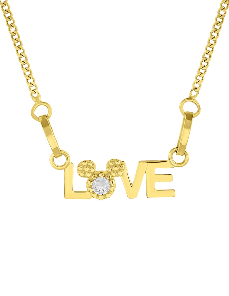 Collar Mickey Mouse de letras Disney de oro amarillo 14 K
