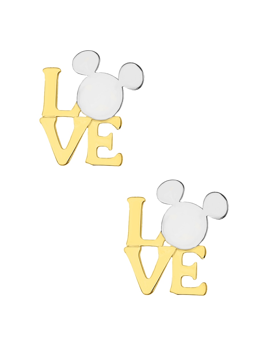 Broqueles Disney de oro amarillo 14 K con acabado brillante