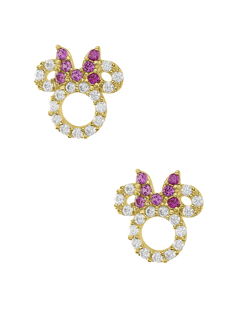 Broqueles Disney de oro amarillo 14 K con acabado pavé zirconia