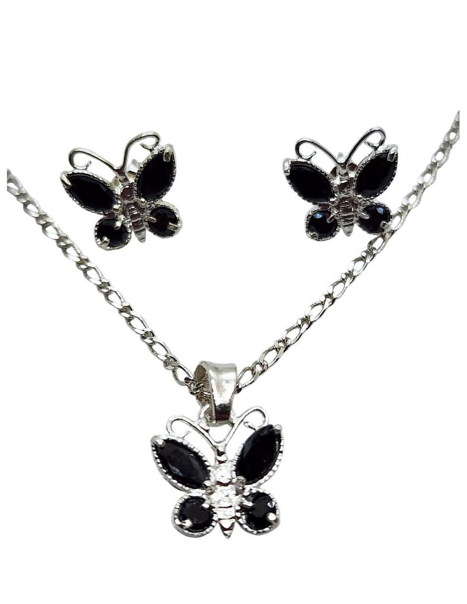 Aretes y collar de mariposa Insectos de plata P925 zirconia Aretes y collar de mariposa Insectos de plata P925 zirconia