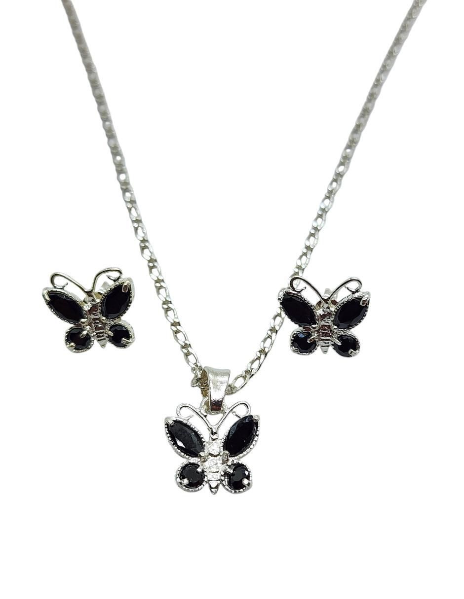 Aretes y collar de mariposa Insectos de plata P925 zirconia 2