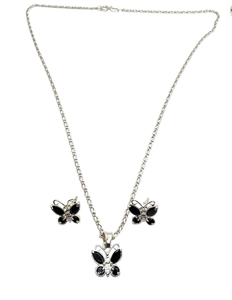 Aretes y collar de mariposa Insectos de plata P925 zirconia 3