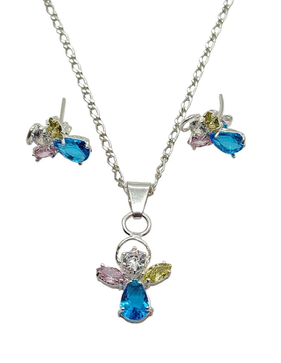 Aretes y collar de angel Angel de plata P925 zirconia 4
