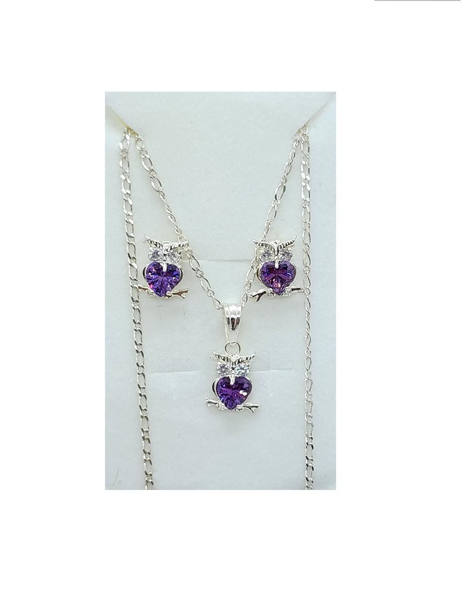 Aretes y collar de búho Ave Nocturna de plata p 925 zirconia 3